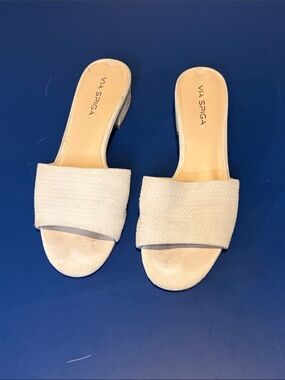 Via Spiga Stone White Suede Slide Sandals